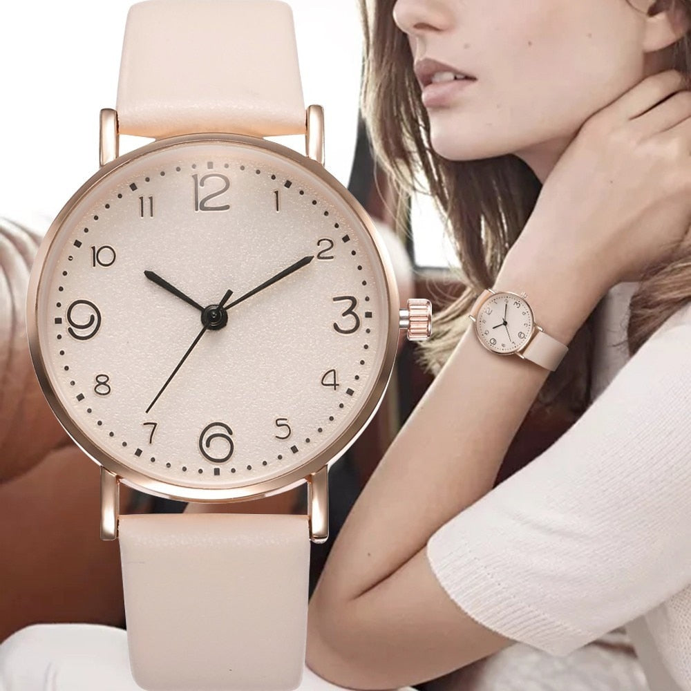 Relógio Luxo Quartz Feminino com Pulseira em Couro