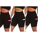 Kit 3 Short Feminino Fitness Academia com Bolso de Tela Porta Celular