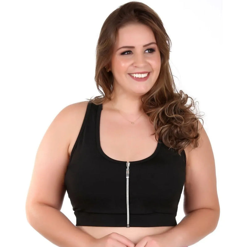 Top Com Zíper E Bojo Removivel Plus Size Em Suplex