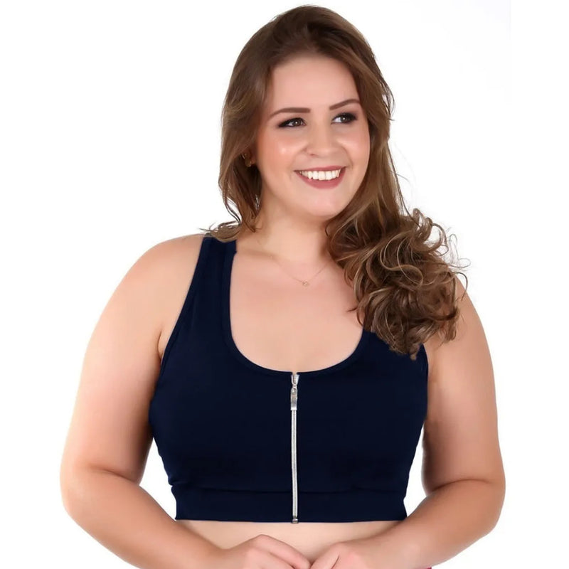 Top Com Zíper E Bojo Removivel Plus Size Em Suplex
