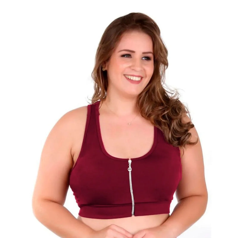 Top Com Zíper E Bojo Removivel Plus Size Em Suplex