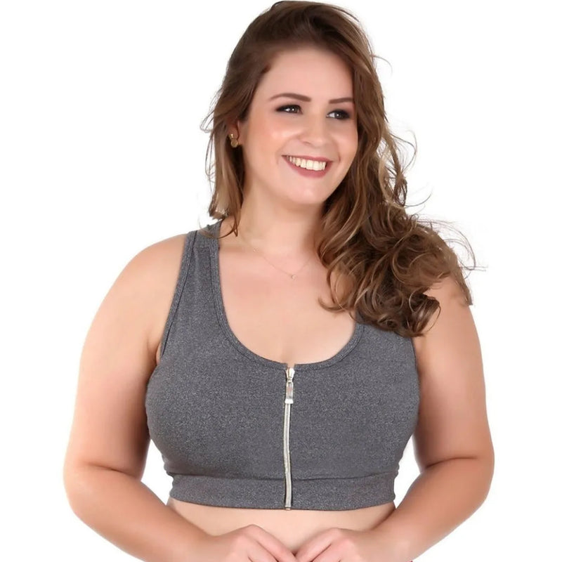 Top Com Zíper E Bojo Removivel Plus Size Em Suplex