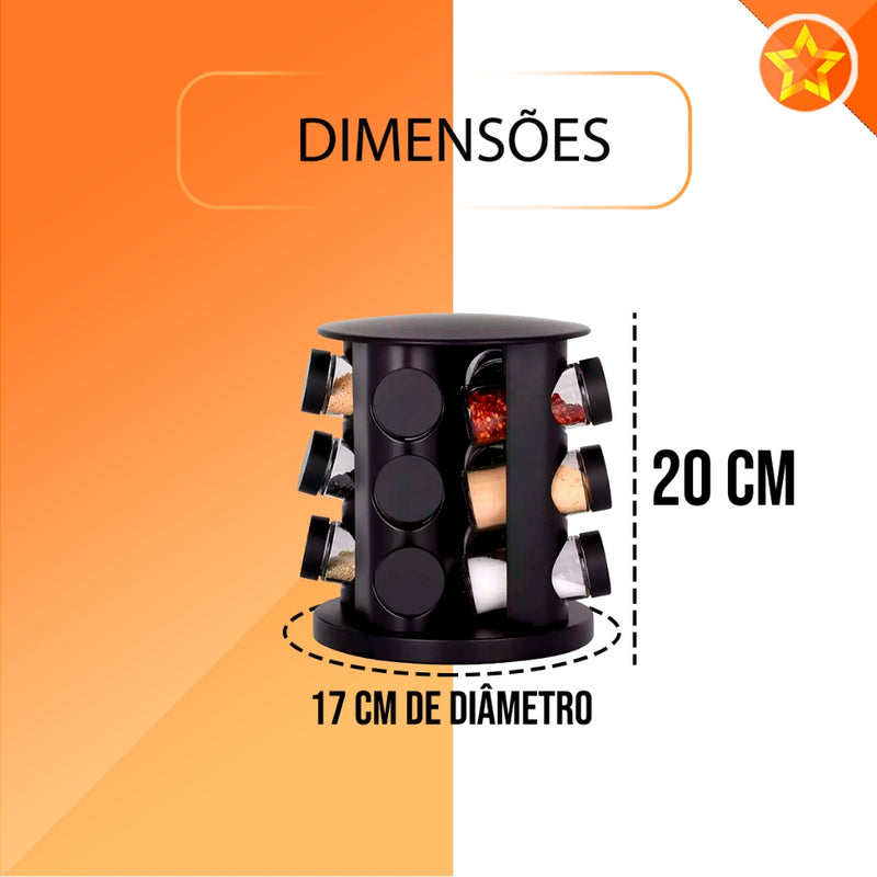 Porta Temperos e Condimentos Giratório Com 9 Potes
