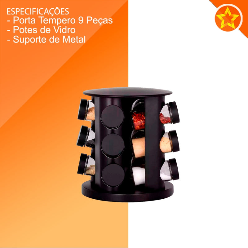 Porta Temperos e Condimentos Giratório Com 9 Potes
